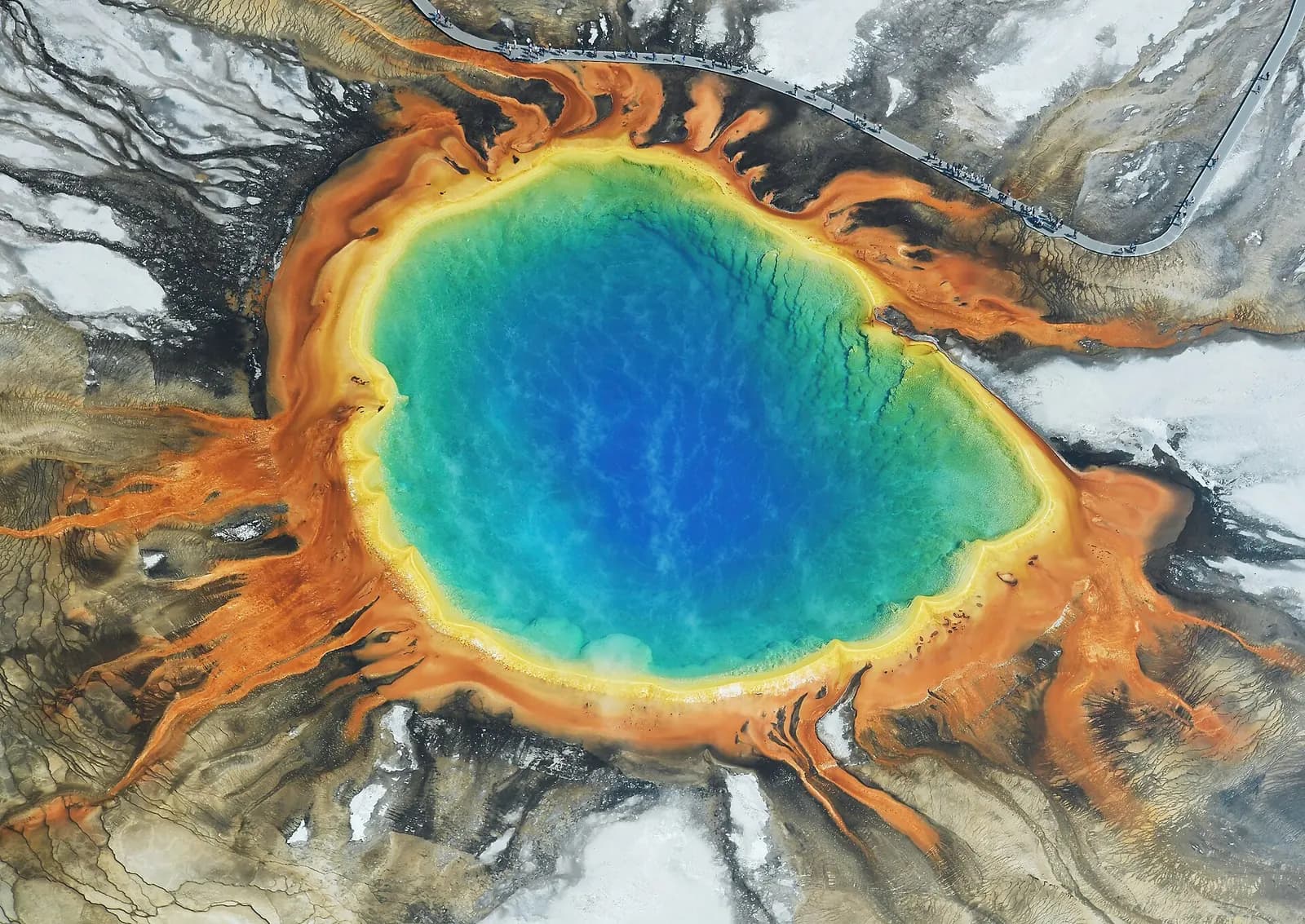 Photo: Carsten Steger, CC BY-SA 4.0 Aerial view of Grand Prismatic Spring, Yellowstone
